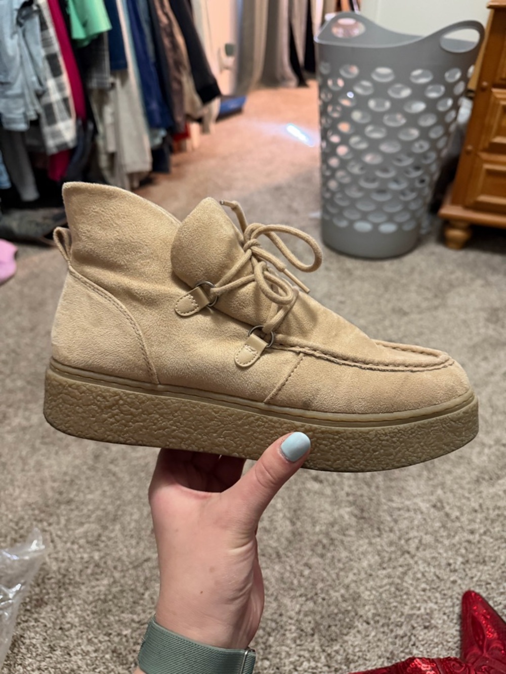 Tan Suede Lace-Up Platform Ankle Shoe